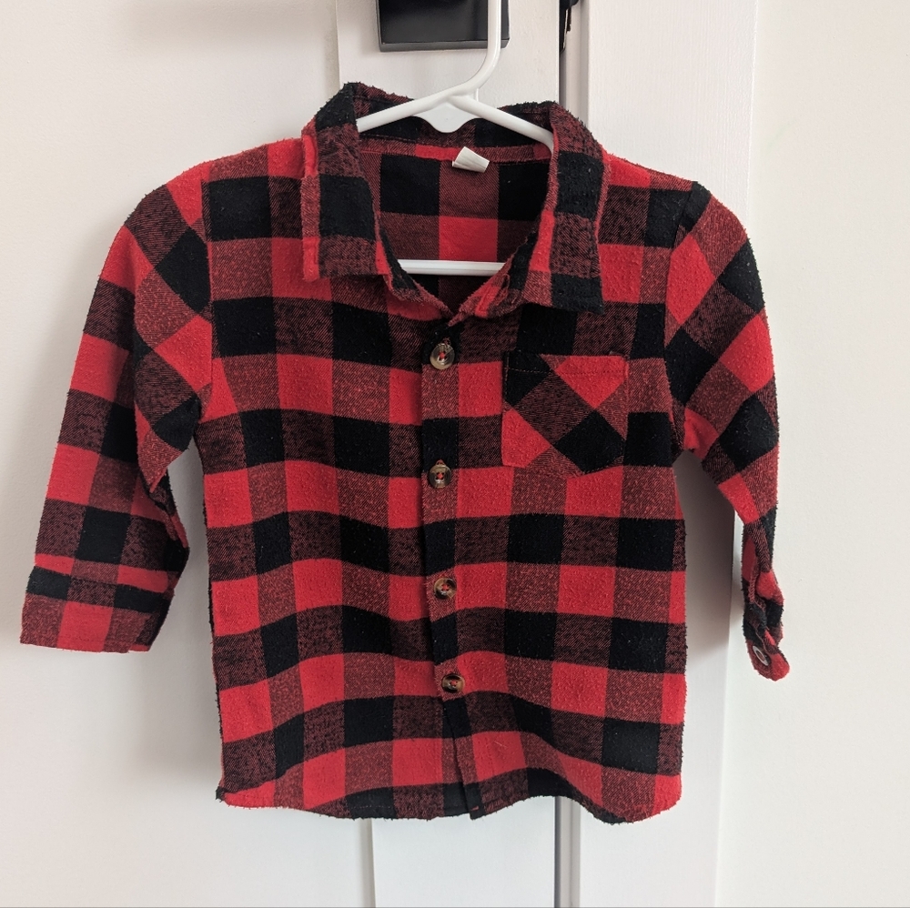 ✨4 for 12 Baby Buffalo Plaid Button-Up Shirt - 12-18 Months
